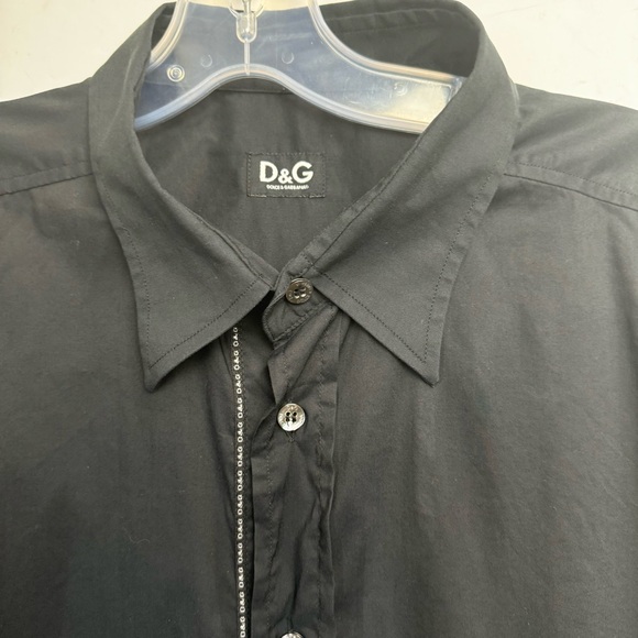 D & G Dolce & Gabbana Logo Cotton Trim Button Top Shirt Long Sleeve Black 54 - Picture 4 of 16